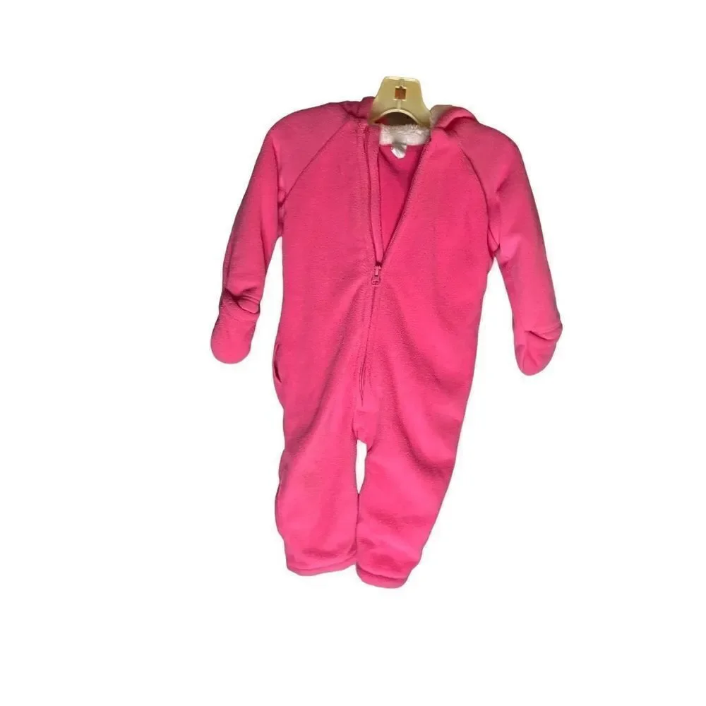 Old Navy baby girl, pink fleece one piece snowsuit 18/24 months